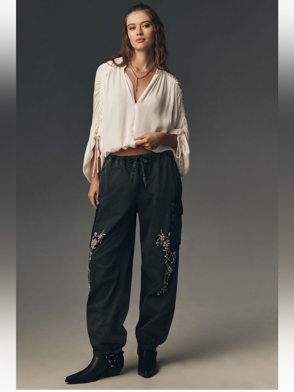 Pilcro Crystal- Embellished Balloon Cargo Pants - Size XL - BNWT